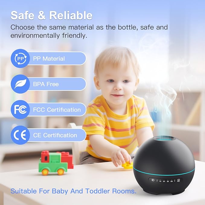 THIMONES 2 Pack Essential Oil Diffuser for Home - 200ml Ultrasonic Aromatherapy Diffuser with 4 Timers & 7 Colors Night Lights, 20dB Quiet Working for 10 Hours (Black+Black)