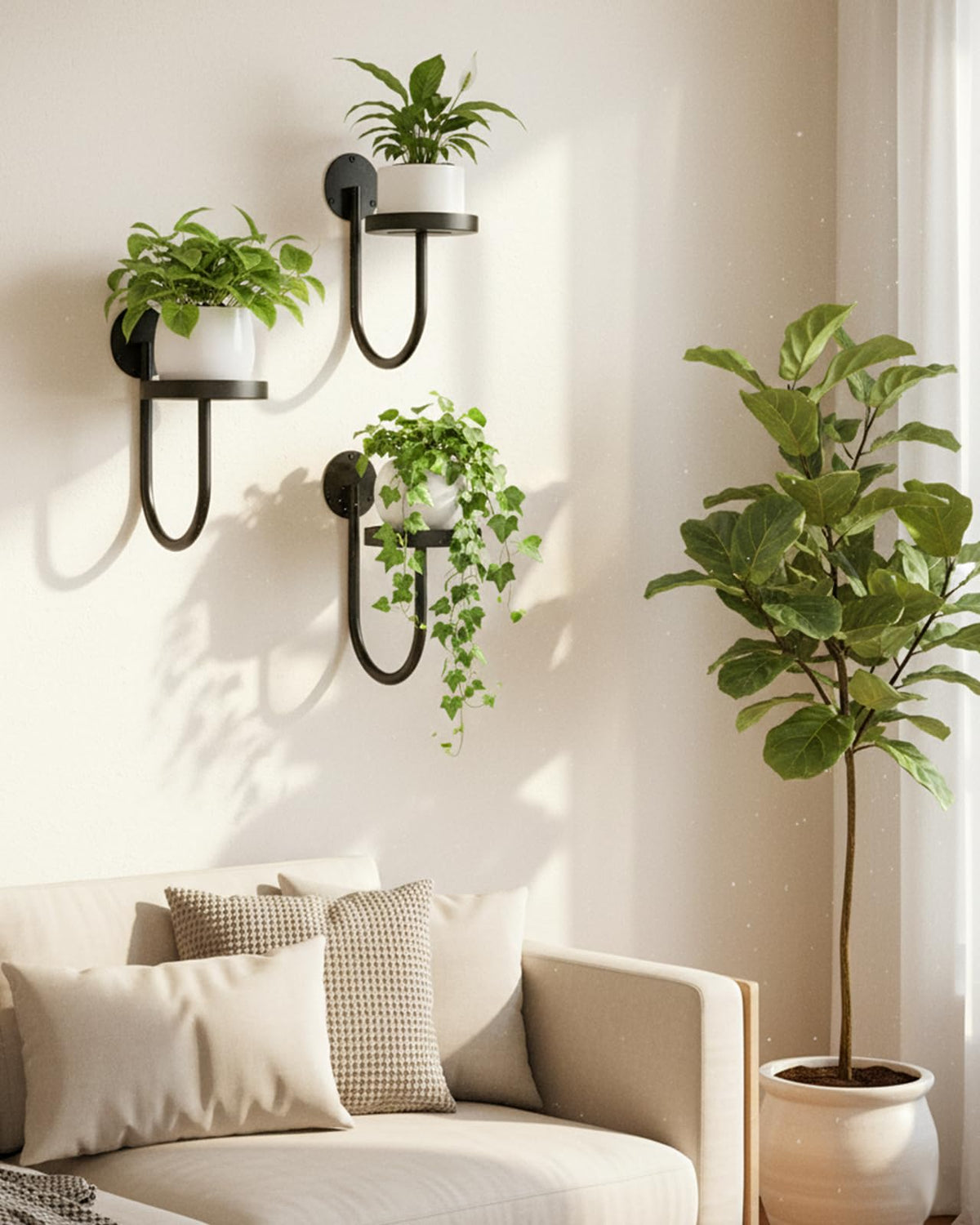 chufa Wall Plant Holder – Hanging Planters for Indoor, Window Planter Shelves & Hanger, Indoor Wall Planters, Modern Plant Decor, Black (3 Pack)
