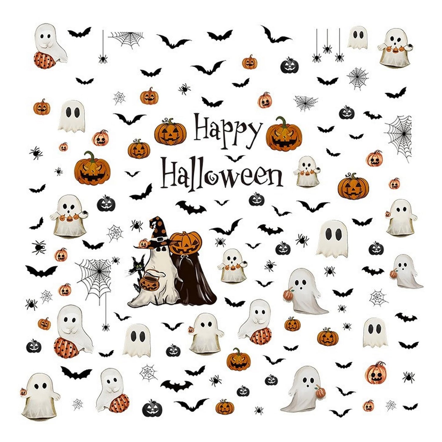 Halloween Ghost Window Clings for Glass 6 Sheets Cute Window Decals Spooky Window Stickers Pumpkin Spider Windows Cling for Halloween Fall Party Home School Office Glass Supplies Decorations