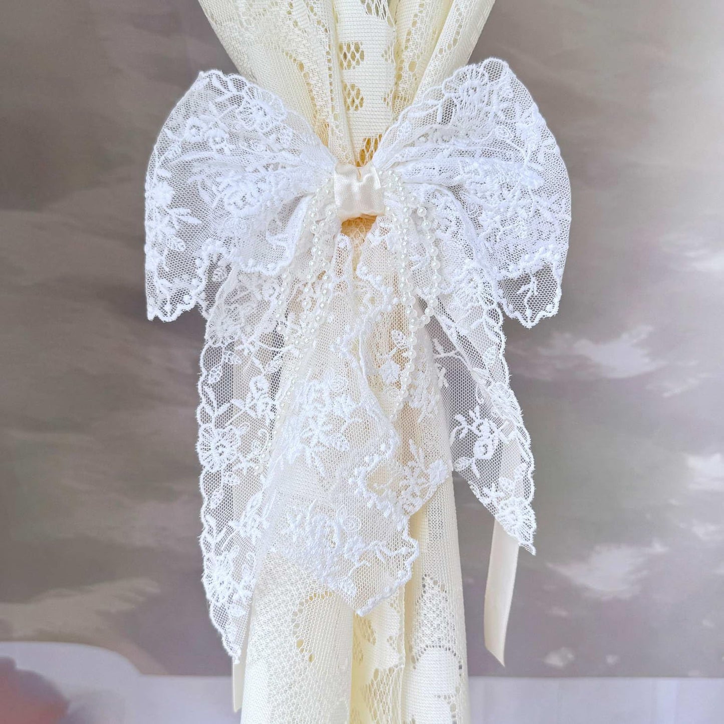 Bow Lace Curtain Tiebacks for Living Room Kids Room Punch Free Sheer Curtain Holdback Rope for Girls Room ThinCurtain Drapes Window Treatments Curtain Tiebacks 1 Pair (Ivory)