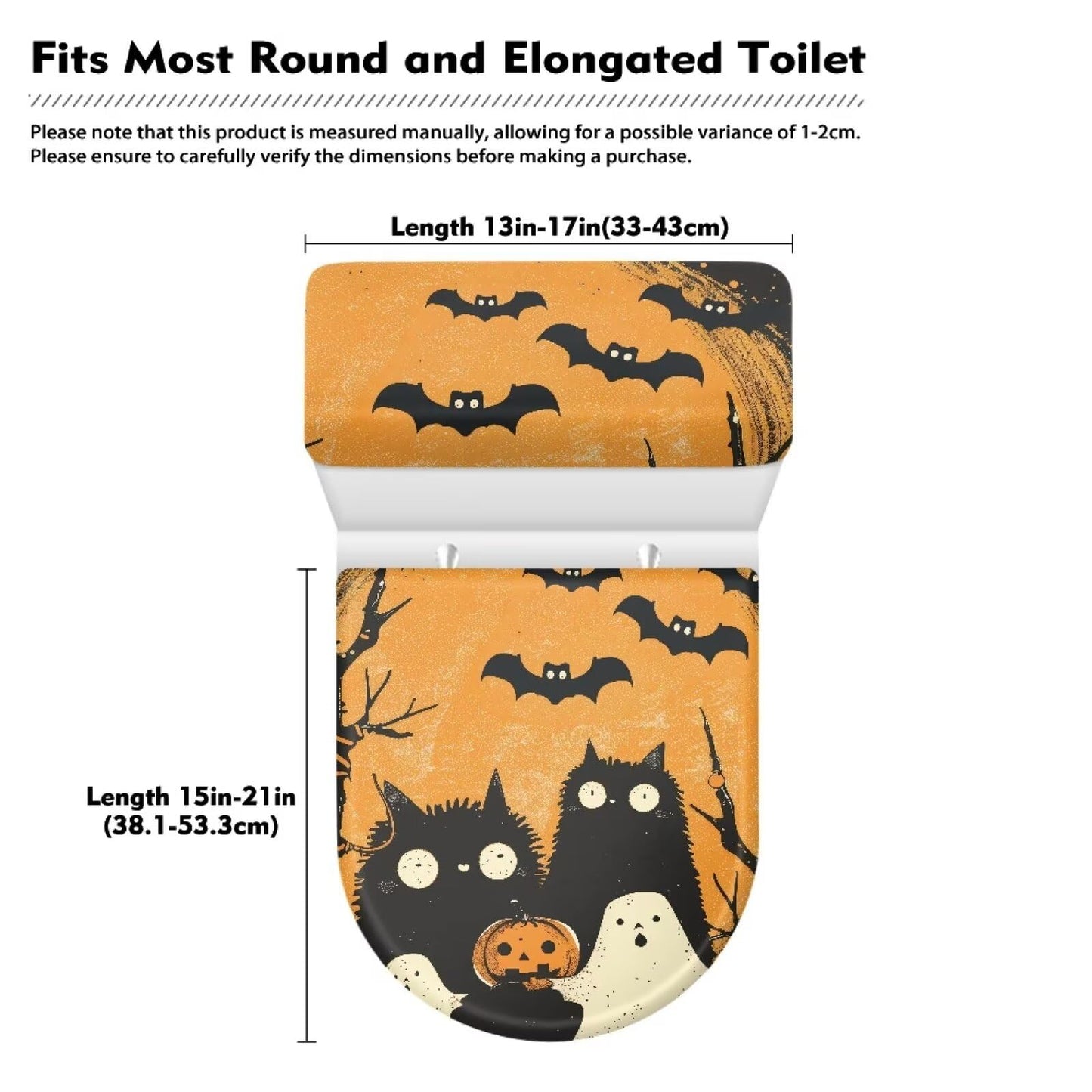 Kathyboom Halloween Ghost Bat Toilet Lid Cover Anti Splash Dust Resistant Covers with Elastic Edge Stretchable Toilet Seat Covers Keep Bathroom Toilet Clean