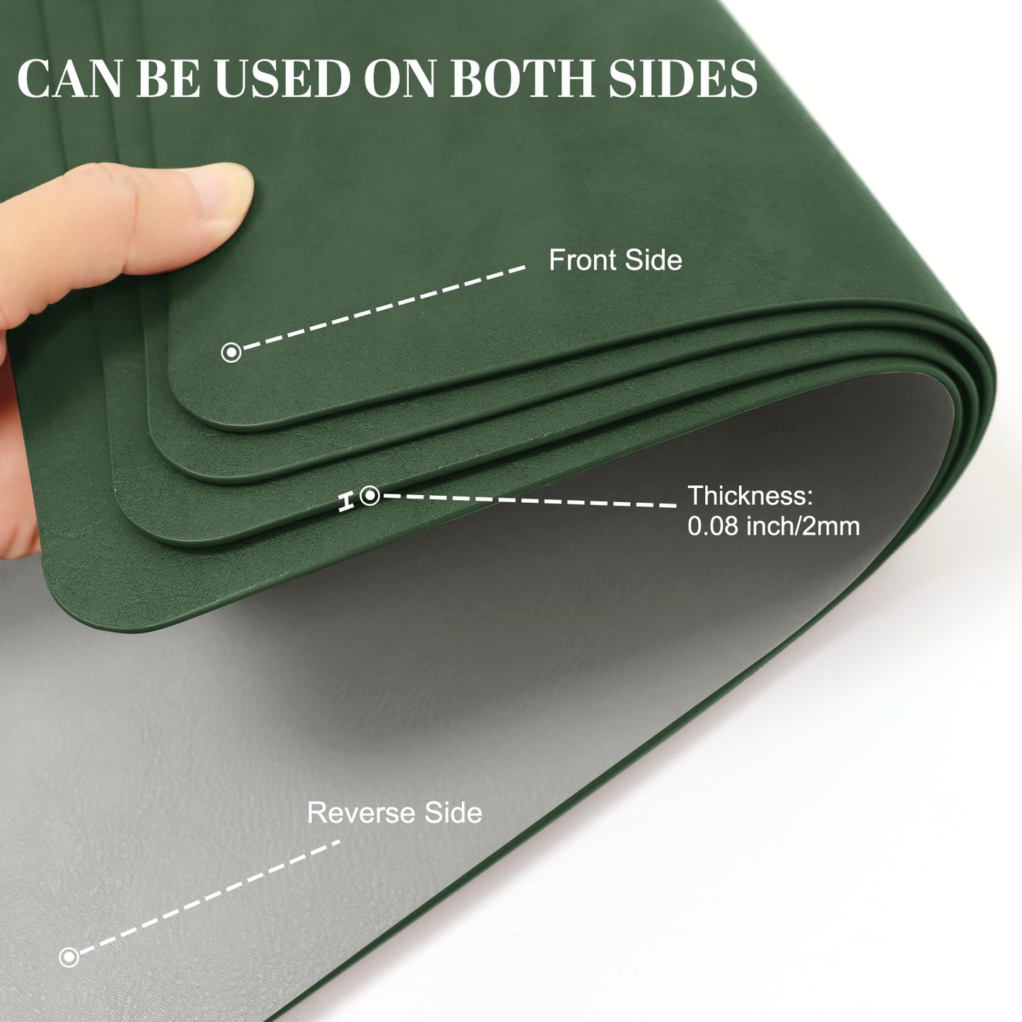 BLESWIN Faux Leather Placemats, PU Dining Table, Waterproof and Oil Resistant Easy to Clean, Heat Resistant Reversible Use Table Mats for Kitchen, Dining Table, Outdoor – 12 × 17 Inch, Forest&Grey