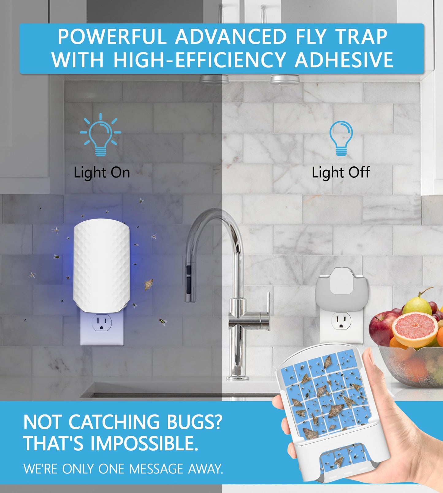 WowCatch Flying Insect Trap for Indoors, Bug Killer Light Trap for Fruit Flies, Gnats, Moths, and Houseflies, 1 Device + 4 Refills, Best Fly Traps for Home, Kitchen, Bedroom, Plant Area, Garages
