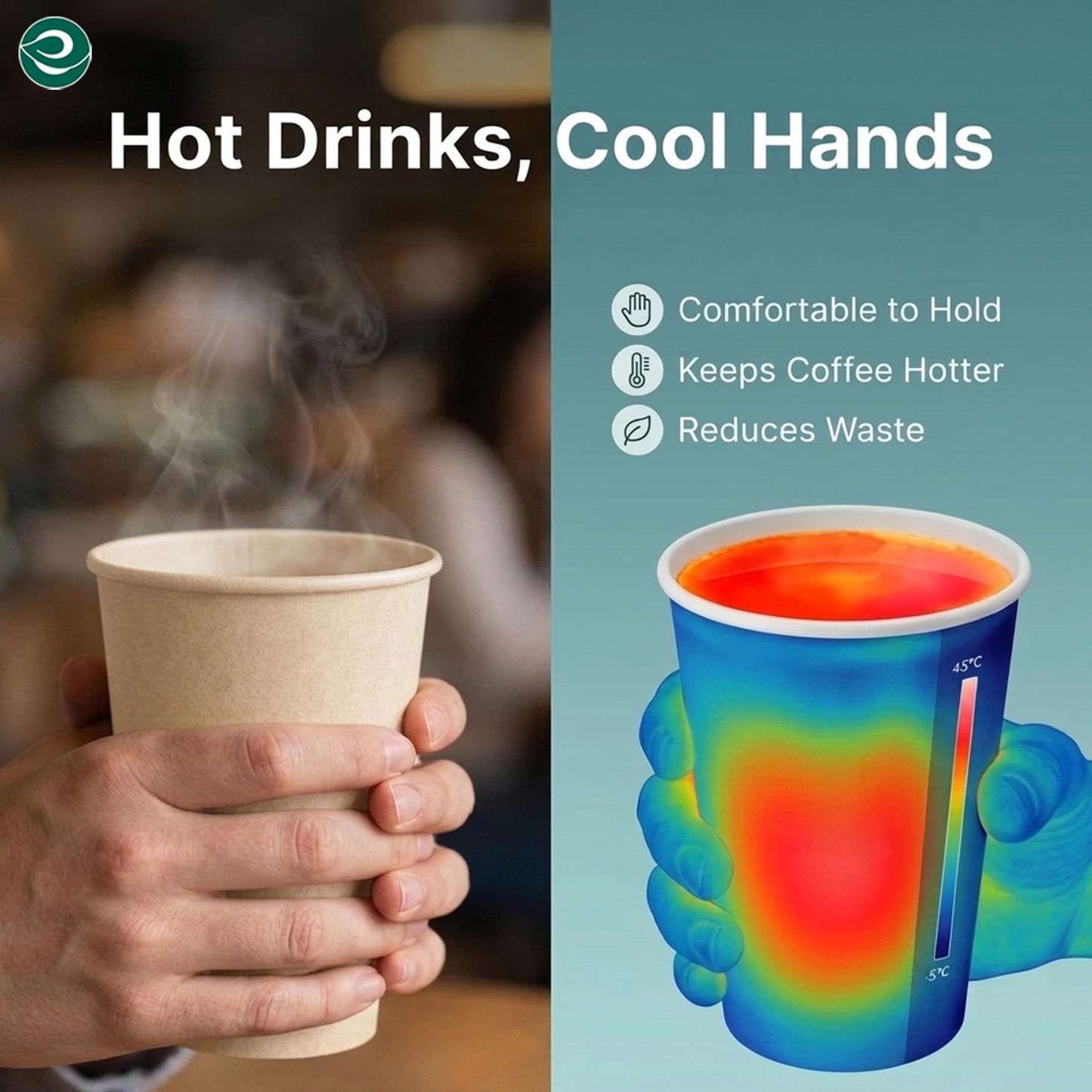 ECO SOUL 50 Pack 16 oz Disposable Coffee Cups with Lids & Sleeves Eco-Friendly, Biodegradable, Compostable, Leak-free & Sturdy To Go Hot Drink Cup for Tea, Chocolate Party Travel Cafe Office & Home