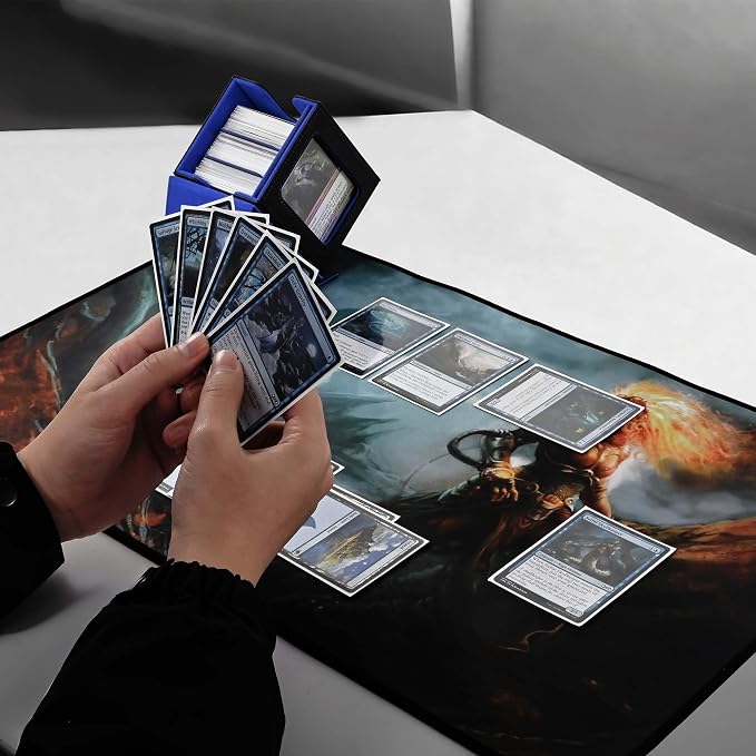 ZLCA MTG Deck Box with Commander Window Display, Trading Card Storage Box Holds 100 Double-Sleeved Cards Suitable for TCG/CCG/PTCG/EDH/Magic/Sport Cards (Black&Blue)