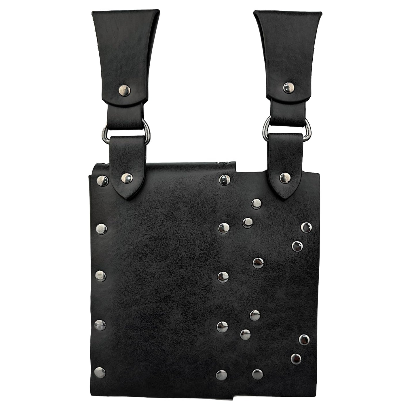HiiFeuer Medieval Alchemy Faux Leather Belt Bag with 2 Cork Potion Vials, Fantasy Wizard Waist Pouch Side Pack for Ren Faire (Black B)