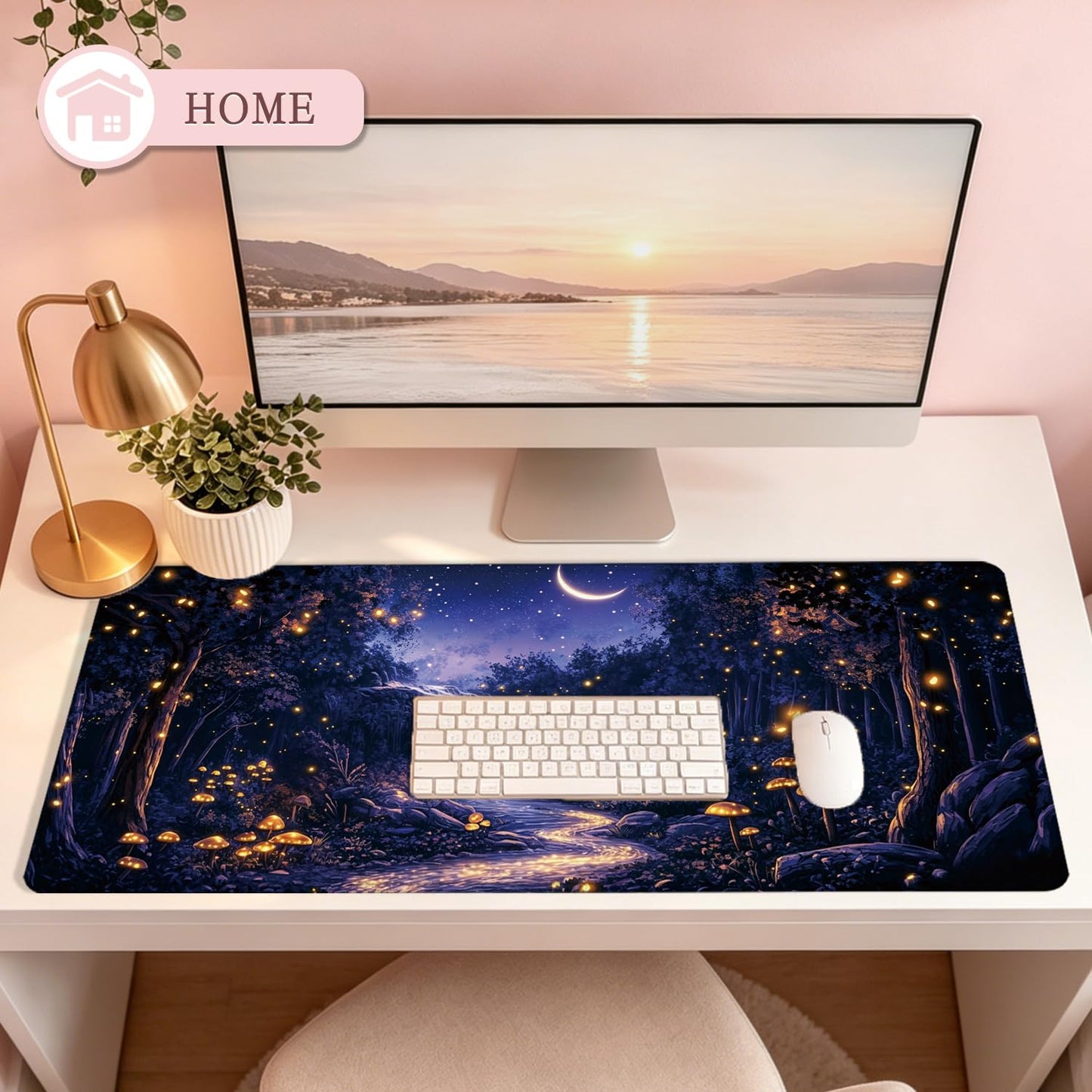 XUNLURY Fantasy Forest Large Mouse Pad Desk Mat, Starry Night Mystical Enchanted Forest Extended Gaming Mousepad, Non-Slip Desk Pad for Home Office Work, 31.5x15.7 Inch