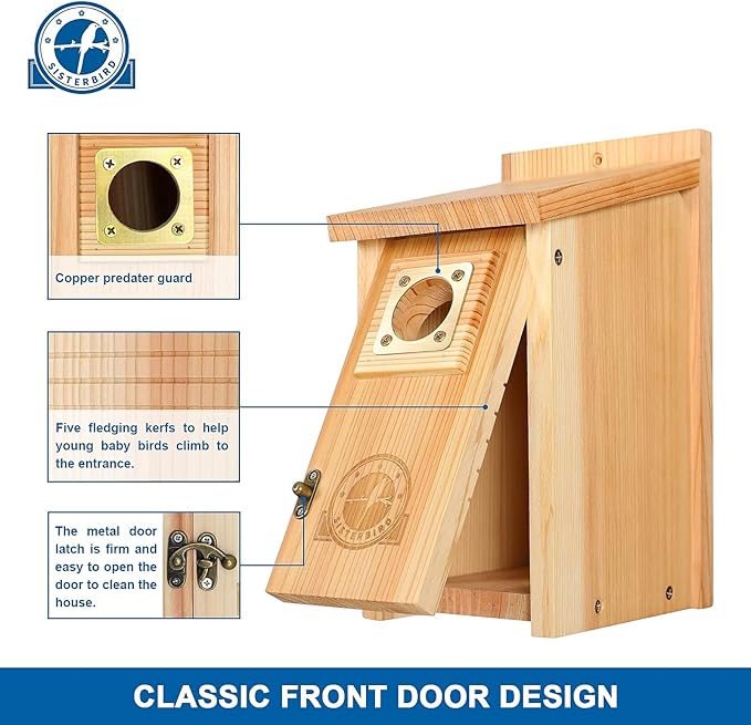 SISTERBIRD Bird Houses for Outside Clearance with Copper Guard, Cedar Bird House Outdoor, Bluebird Finch Swallow Wren Chickadee