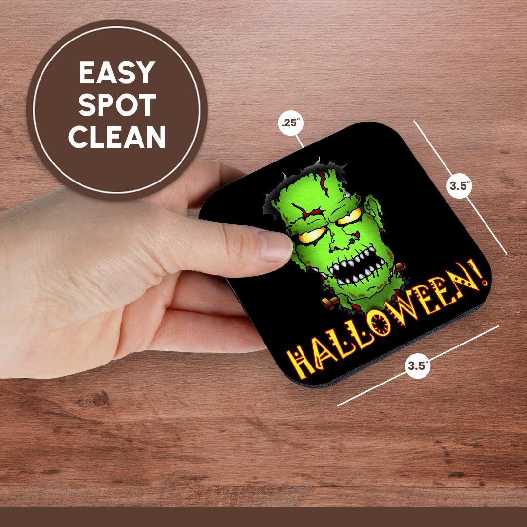 3dRose cst_53348_1 Frankenstein Halloween 2 on Black Soft Coasters, Set of 4