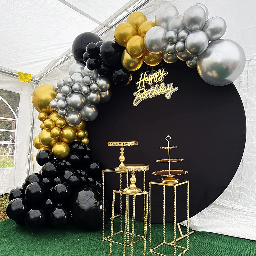 6.5x6.5ft Black Round Backdrop Cover, Polyester Fitted Circle Arch Background Stand Cover for Wedding Birthday Party Bridal Baby Shower Photography Halloween Decorations