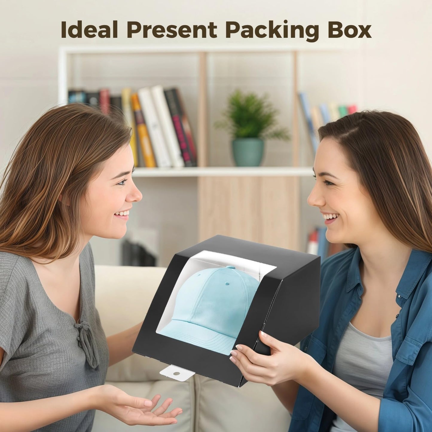 Homaisson 12 Pcs Black Present Boxes, Modern Hat Storage Boxes with Window Display, Sturdy Paper Cap Display Containers, Fold Packing Containers, 7.7x8.7x4.3 in