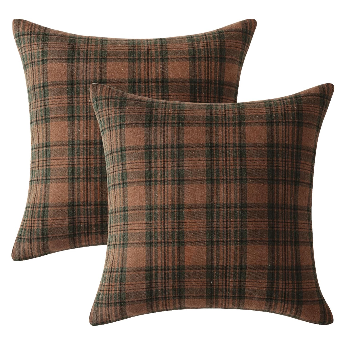 MIULEE Fall Set of 2 Scottish Tartan Plaid Throw Pillow Covers Farmhouse Classic Decorative Outdoor Square Cushion Cases for Halloween Thanksgiving Decor Sofa Couch 20x20 Inch, Orange and Green