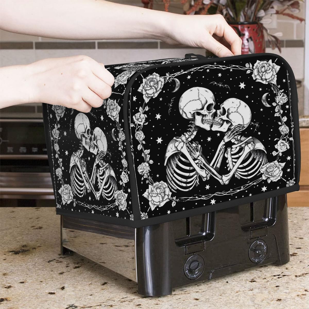 Toaster Cover 4 Slice Wide Slot Halloween Skull SkeletonBread Toaster Oven Dustproof Cover Small Appliance Kitchen Covers Dust and Fingerprint Protection for Women Gift 4 Slice