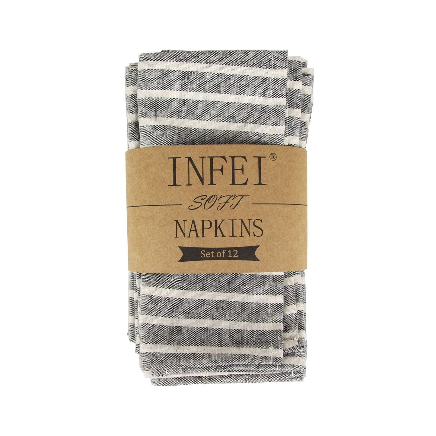 INFEI Broad Striped Cotton Blended Dinner Cloth Napkins - Set of 12 (40 x 30 cm) - for Events & Home Use (Black)