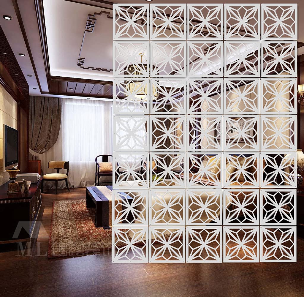 BMIDRUT White Hanging Room Divider,12 Pieces Wood-Plastic DIY Panel Screens Partition Wall Dividers Room Decoration with All Accessories 11.4x11.4 Inch