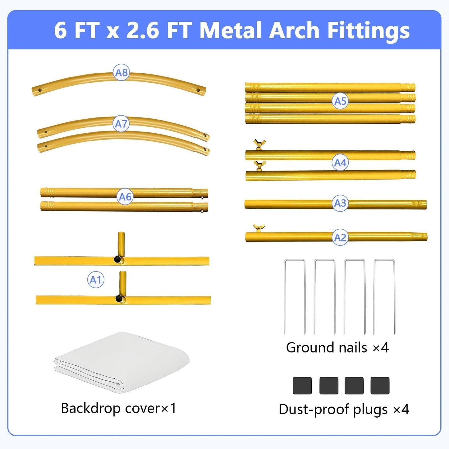 Metal Arch Backdrop Stand and Cover Set 6 ft, Wedding Arch Stand with White Cover for Party, Birthday, Wedding, Bridal Shower, Baby Shower (White, 6 ft)
