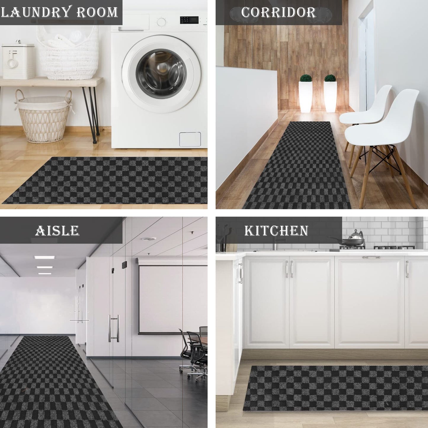AYOHA Runner Rug 2' x 6' Indoor/Outdoor Carpet Runners, Hallway Kitchen Entryway Bedroom Area Rugs with Natural Non-Slip Rubber Backing, Garage mat, Checkered Black Custom