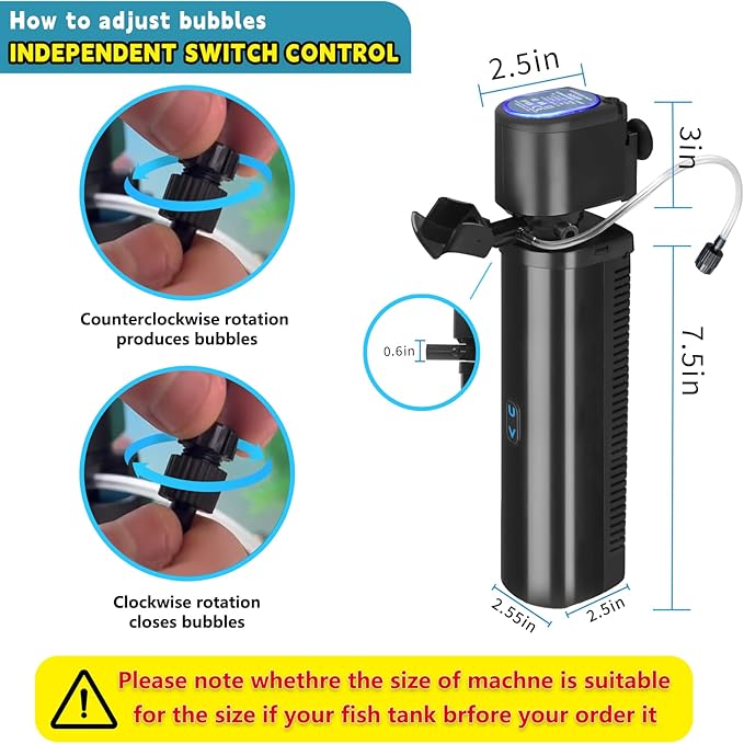 coospider-repta 200GPH Aquarium Filter, U-V for Aquarium for 20-75 Gal Tank, Submersible Pump Filter for Green Water and Algae Clean, Ultra-Silent Green Killing Machine with Fish Tank Deodorization