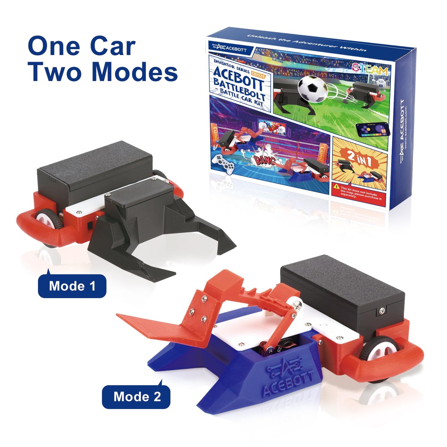 2-in-1 Football & Battle Robot Car Kit, ESP32 APP-Remote Control Battlebolt Car Fighting Robot Toy for Kids Wireless Gameplay Robotics STEM Science Kit Birthday Gift for Boys Girls Age 8+ (One Car)