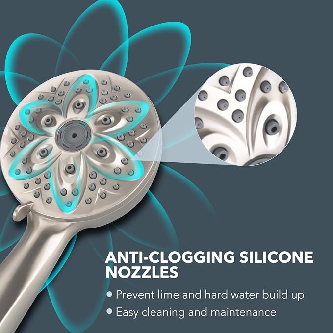 6-Setting Filtered Handheld Shower Head, JDO High Pressure Shower Head with Replaceable Filter Cartridge 4.7 Inch Detachable Showerhead for Chlorine Hard Water Removal 59 Inch Stainless Steel Hose