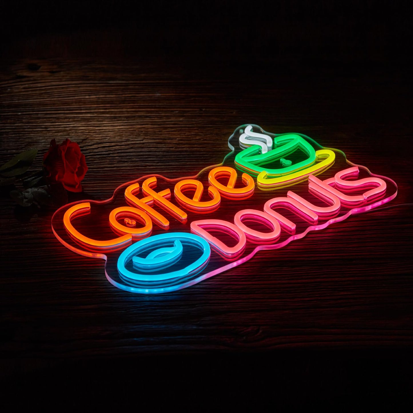 Hoyoelec Coffee and Donuts Neon Sign for Wall Décor Dimmable LED Neon Light USB Powered Neon Art Signs Decor
