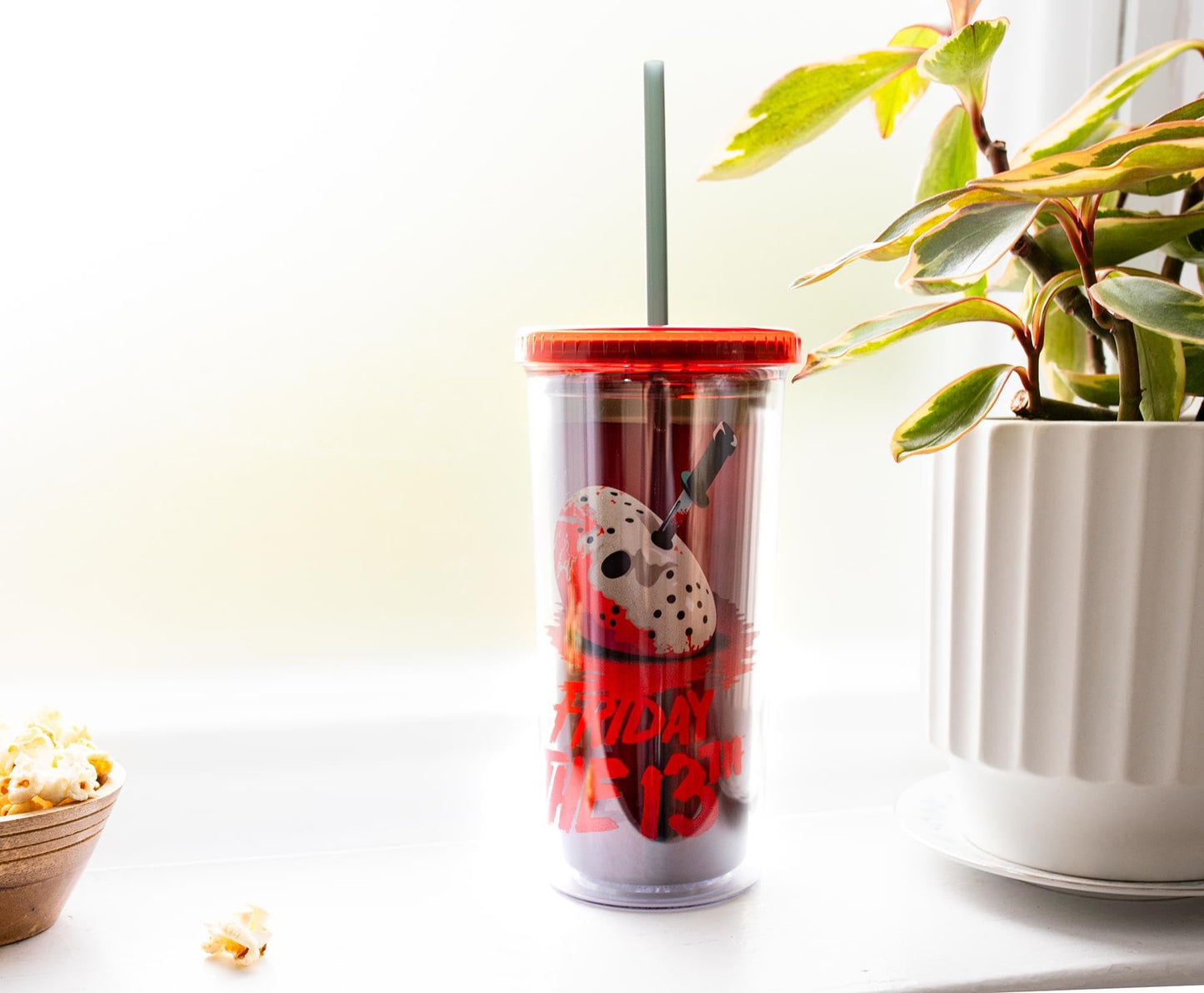 Friday The 13th: The Final Chapter Plastic Cold Cup With Leak-Resistant Lid and Reusable Straw | Travel Tumbler For Drinks, Beverages | Holds 20 Ounces