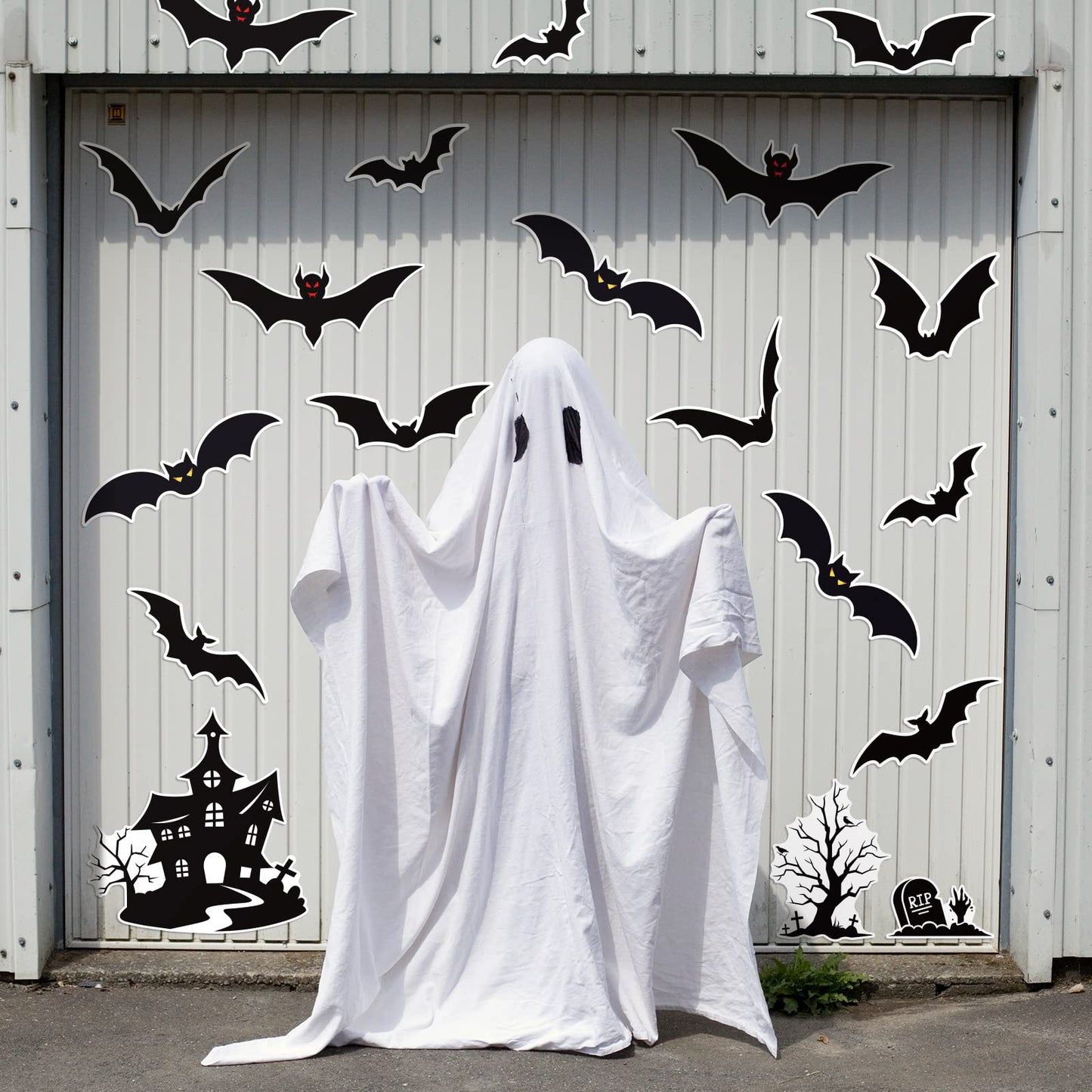 Fiada 21 Pcs Halloween Garage Door Decorations Magnets Bats Magnetic Holiday for Outdoor Party Car Haunted House Tree Grave Locker Sticker Decor