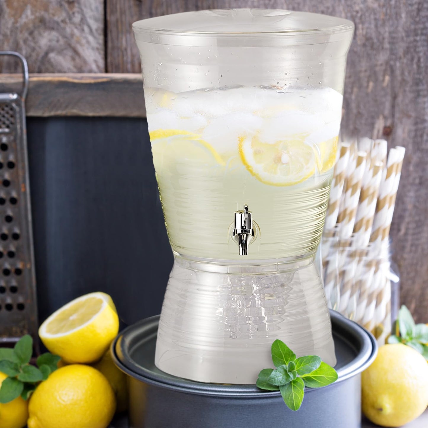 Tioncy 2 Pcs Acrylic Beverage Dispenser with Spigot 2.7 Gallon/ 10 l Clear Drink Water Dispenser Countertop with Detachable Base Iced Juice Container Unbreakable for Wedding Party