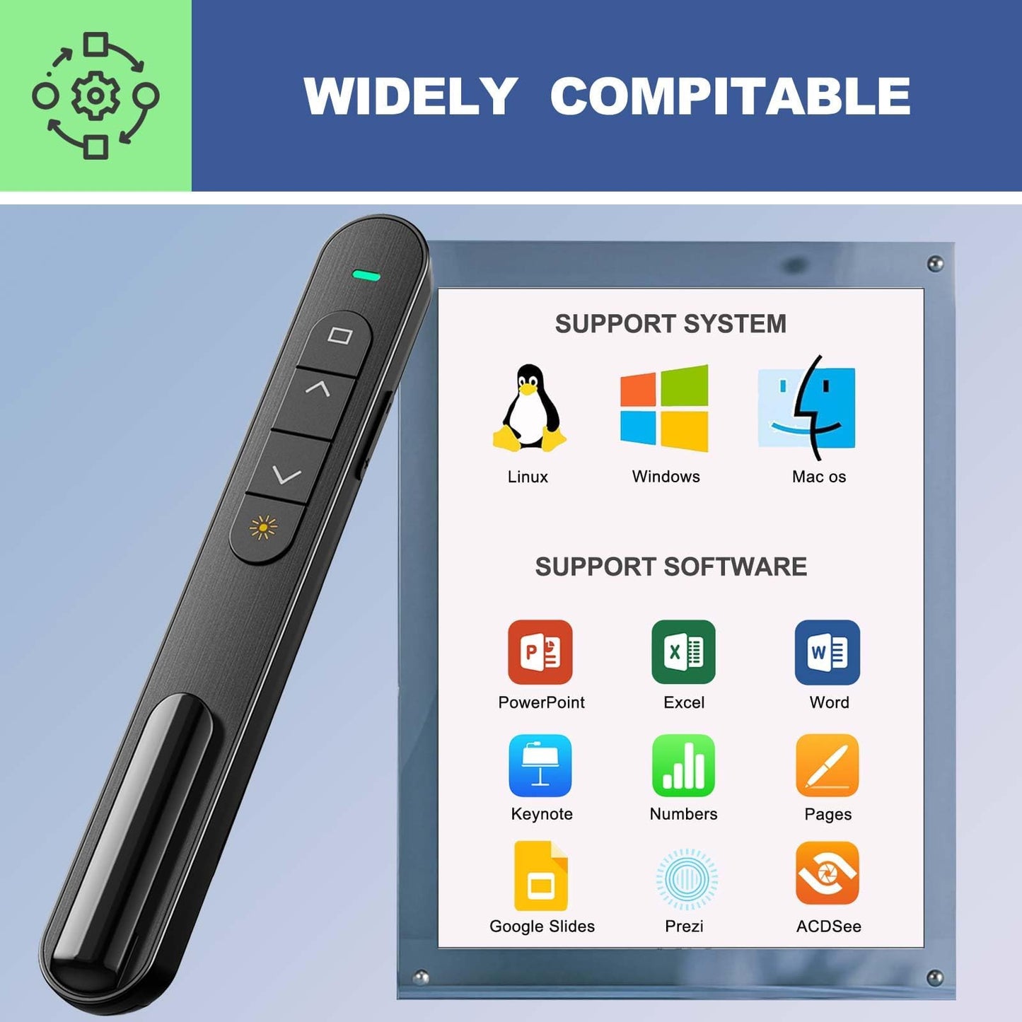 QUI 4 Pack Wireless Presenter with Volume Control, RF 2.4GHz Presentation Clicker for Google Slide/Keynote, PowerPoint Clicker Compatible with Mac/Windows