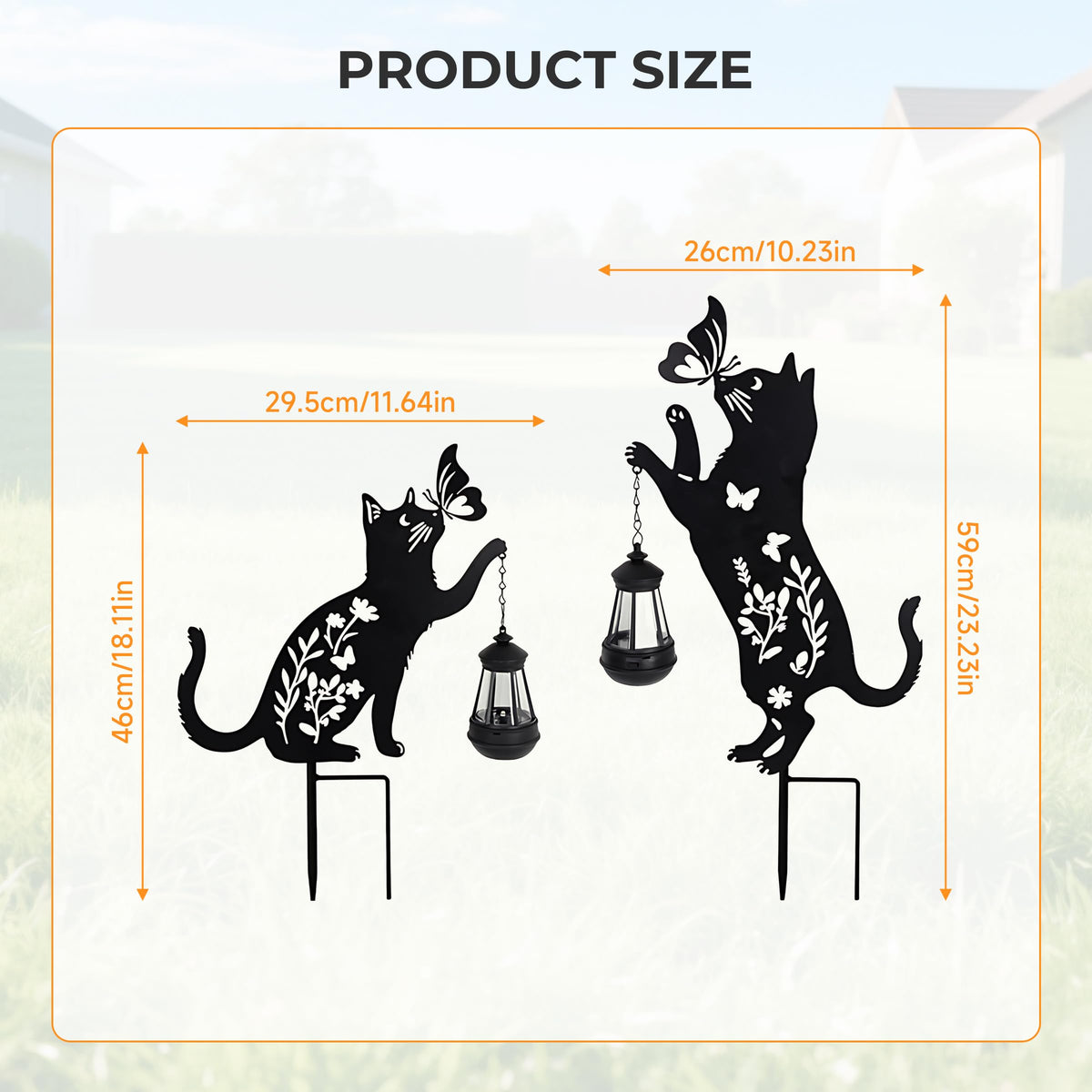 Cat Solar Lights Outdoor Garden, 2 pcs Lantern Stakes Decorative Black Ornament with Butterfly,Metal Garden Decor Art for Outside Lawn Yard Patio, Cat Yard Art Gifts for Halloween,Christmas