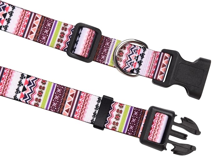 Mihqy Dog Collar with Bohemia Floral Tribal Geometric Patterns - Soft Ethnic Style Collar Adjustable for Small Medium Large Dogs(Pink Bohemia,L)