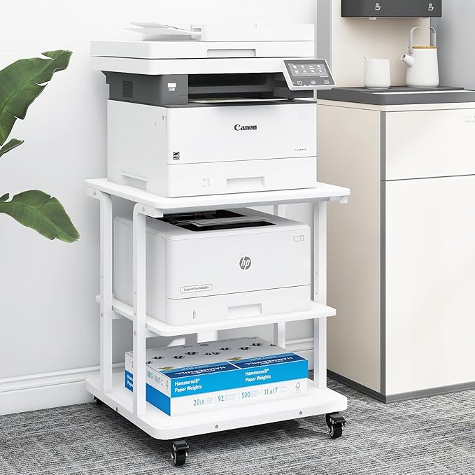 Natwind Printer Stand, 24''x20''x26'' Large Printer Table with Storage Shelf, 3 Tier Rolling Printer Cart with Wheels,Multifunctional Shelves for Home Office(White)