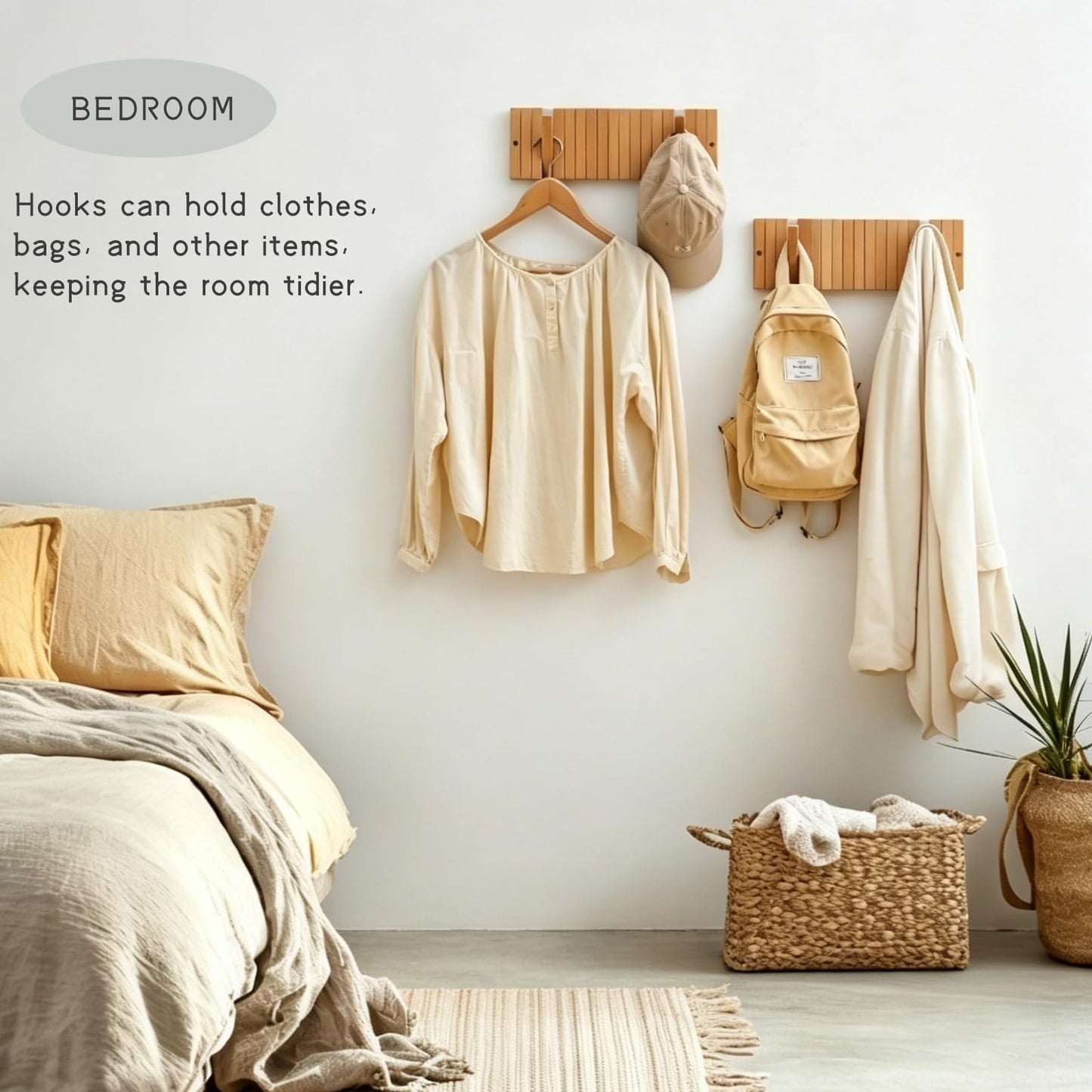 VelnixArvone Wall Mounted Piano Coat Rack, Decorative Wooden Wall Hooks with Fold-Away Design, 9 Flip-Down Coat Hooks for Entryway, Bedroom, Laundry Room (Natural Beech)