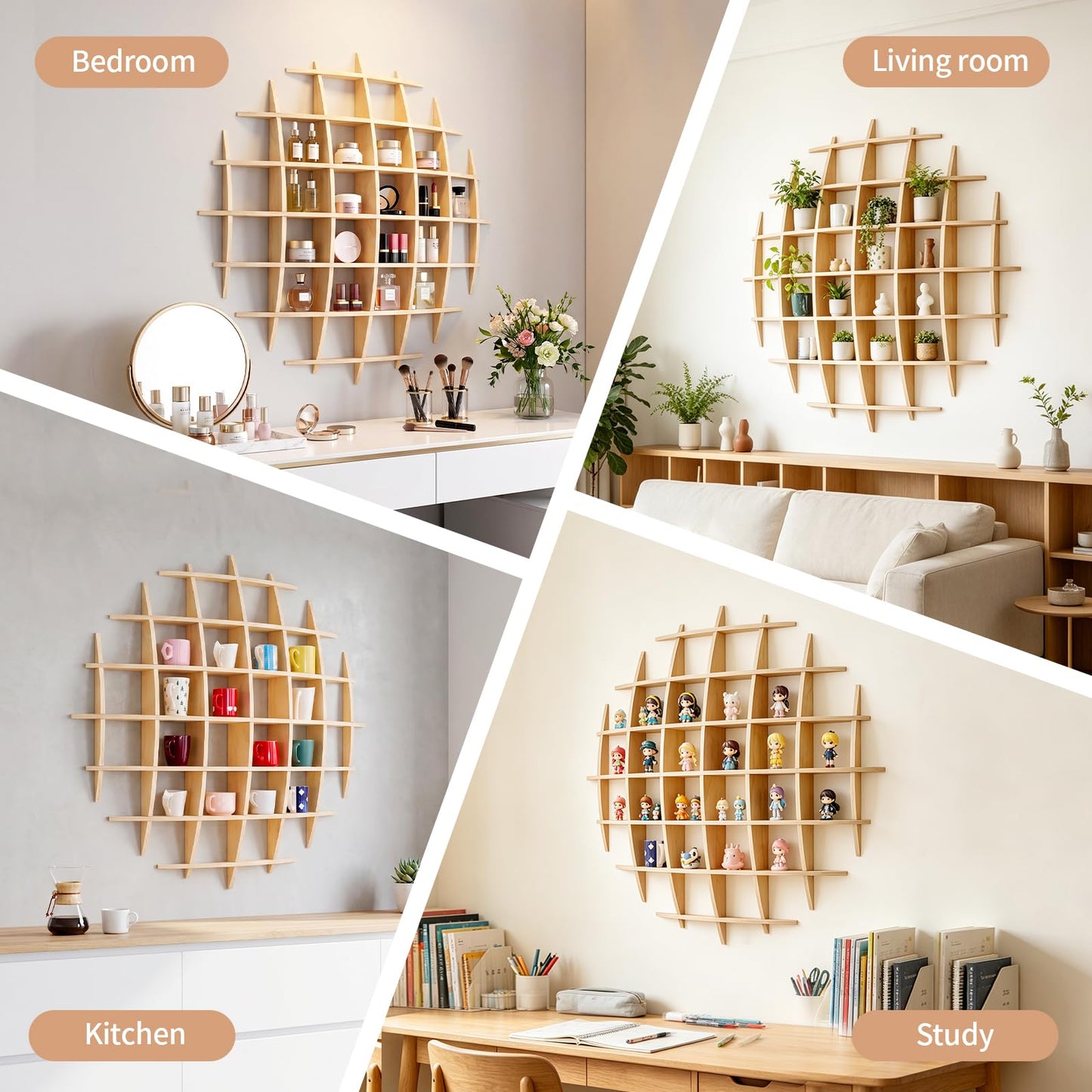 Sicrifety 46" x46"Oversize Wooden Coffee Mug Display Shelf,Rustic Wooden Floating Curio Shelf-Mug Holder for Wall,Wall Mounted Tea Cup Display Stand for Living Room Kitchen Office