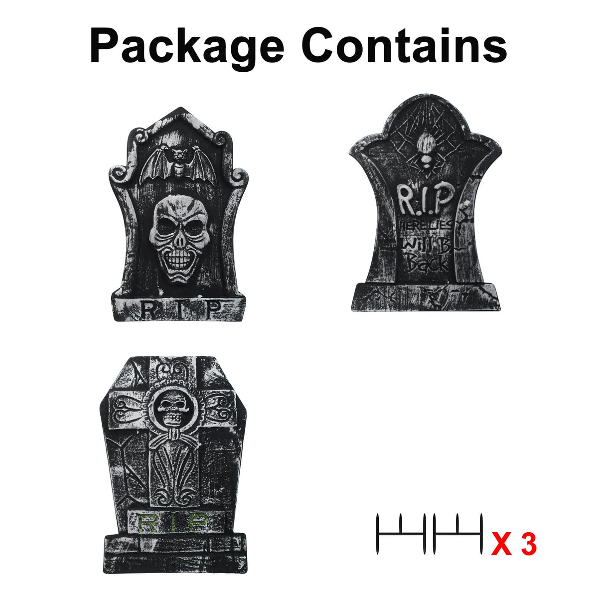 17" Foam Tombstones – Halloween Headstones Outdoor Decorations – RIP Graveyard Stones for Yard Cemetery Lawn Decor – Set of 3