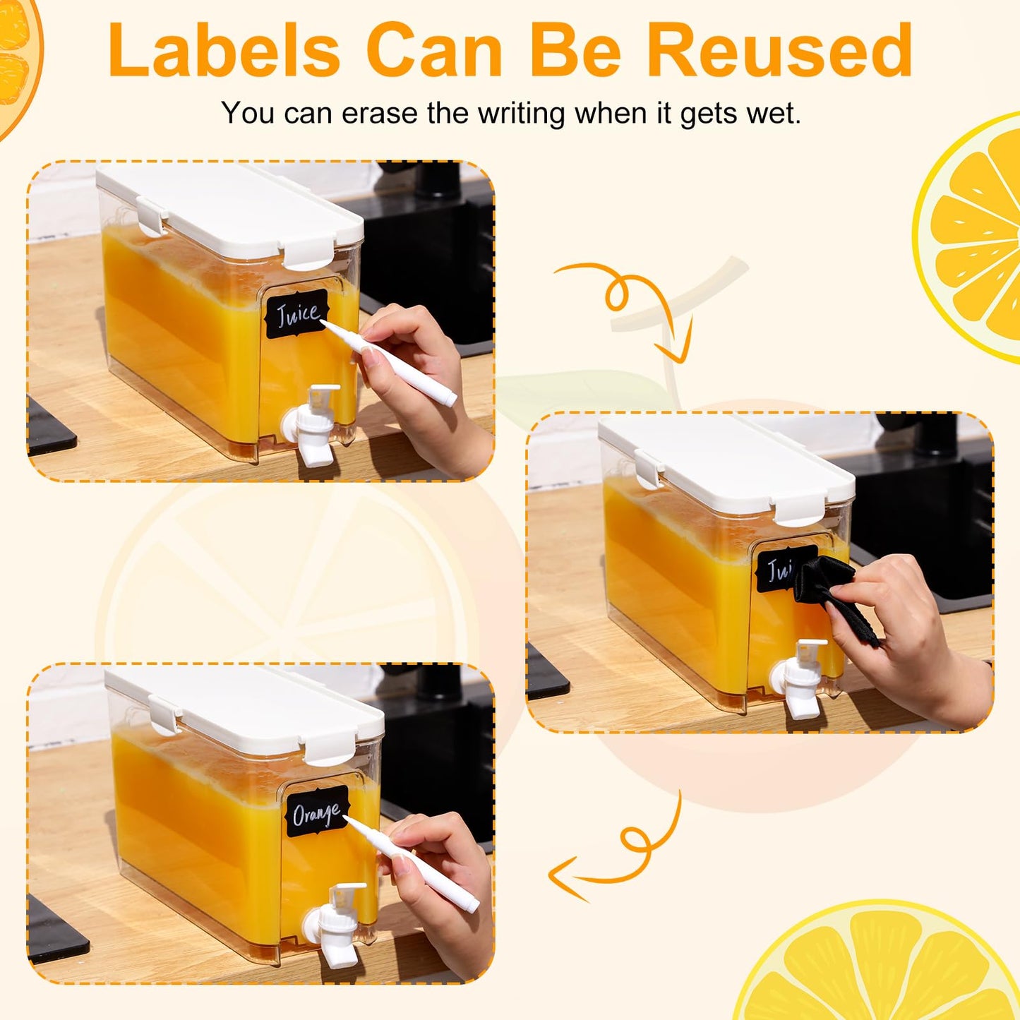 Mumufy 3 Set Plastic Drink Dispensers for Parties Beverage Dispenser for Fridge with Spigot Iced Juice Lemonade Container with Labels and Pens Summer Party Supplies(1 Gallon,White)