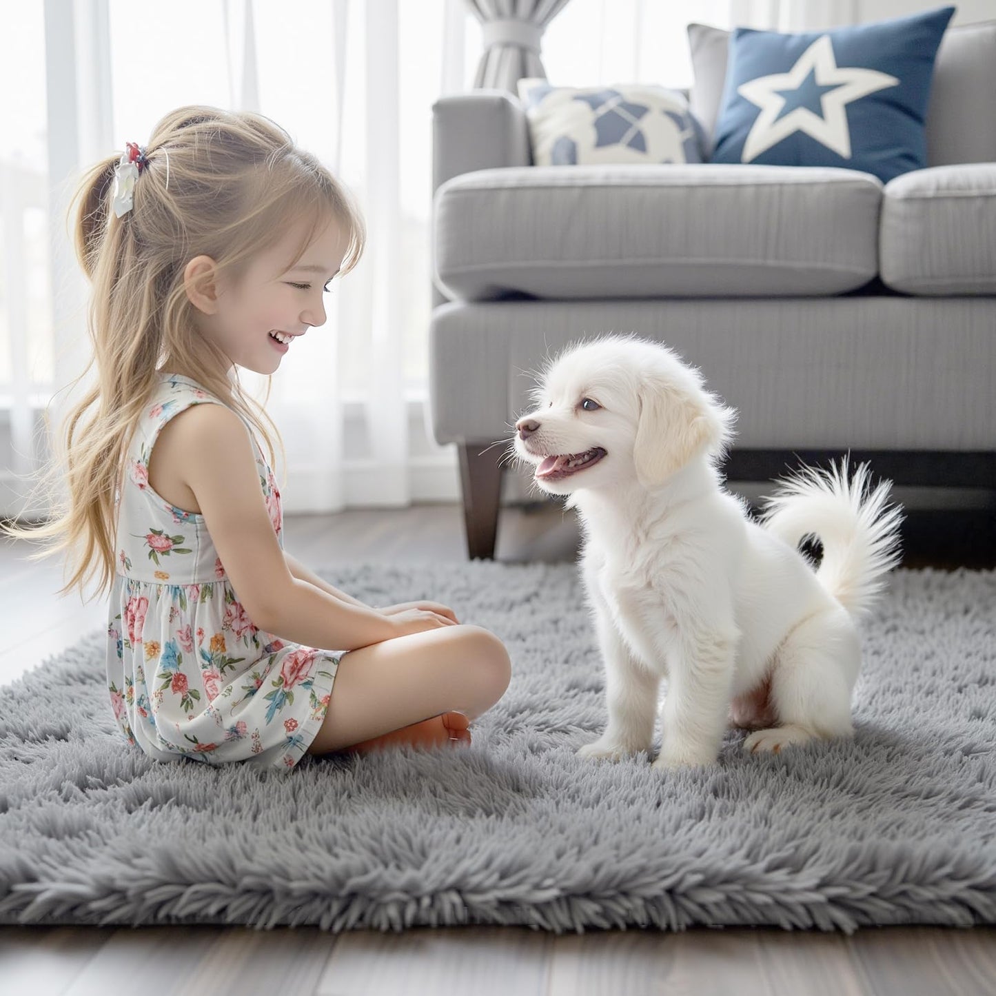 junhejiamei 8x10 Area Rugs for Living Room Bedroom Rug, Large Shaggy Soft Plush Furry Bedside Rug, Area Rugs for Home Decor (Light Grey, 8x10 Feet)