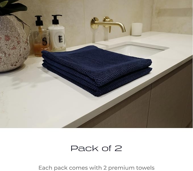 Luxury Silver-Infused Navy Blue Hand Towel Set of 2, 23.6"x17.7"