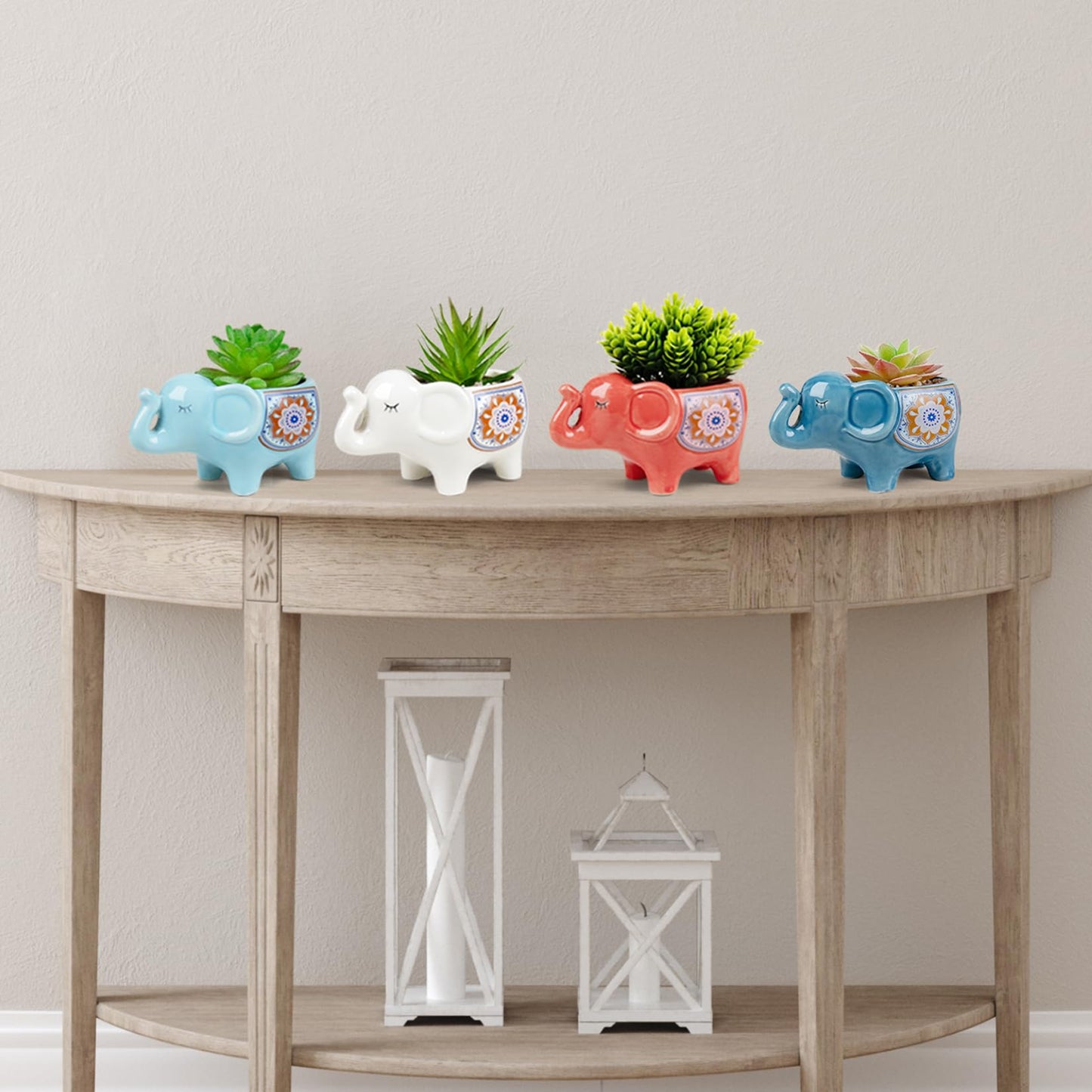 YINUOWEI Elephant Planter Cartoon Succulent Pots with Drainage 5.31 Inch Animal Planter Cute Plant Pots Succulent Planter Container Ceramic Flower Pots Perfect for Home Decor and Gifts, Set of 4