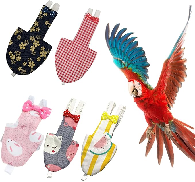 Waterproof Parrot Diapers Pet Flight Suits Elastic Shoulder Strap Nappy Clothes for Conure Parakeet Cockatiels Pigeons Parrot Diaper Parrot Diaper