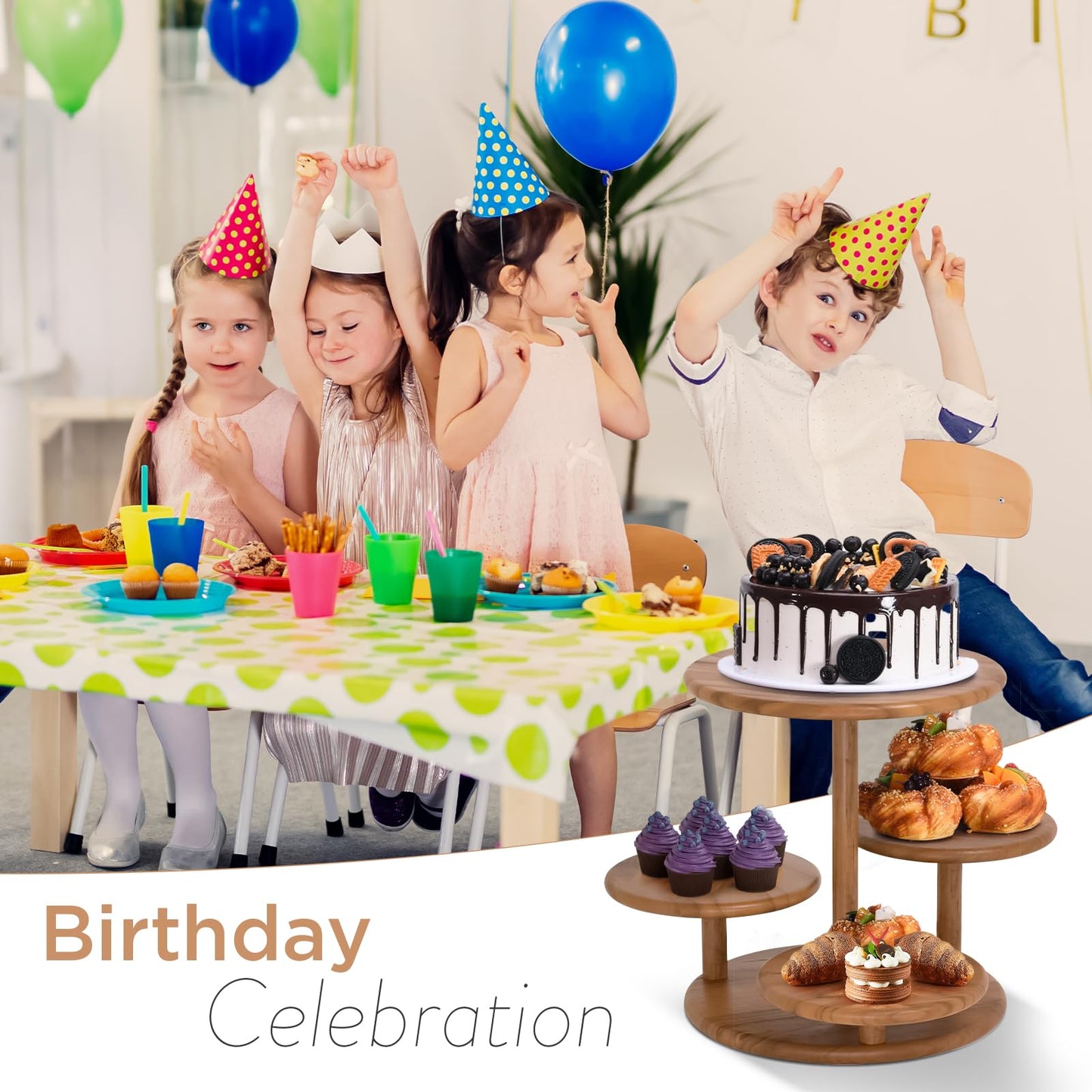 4 Tier Cupcake Stand, Cupcake Tower Stand 50 Cupcakes, Coasters Set of 4 Free, Halloween Cupcake Stand, Wooden Dessert Display for Birthday, Perfect for Tiered Cake Stand Enthusiasts