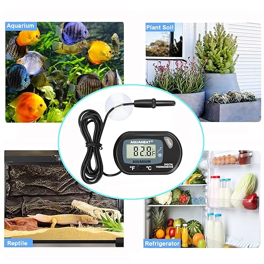 AQUANEAT Aquarium Thermometer, Fish Tank Thermometer, Digital Temperature Test, with Large LCD Display (6 Packs)