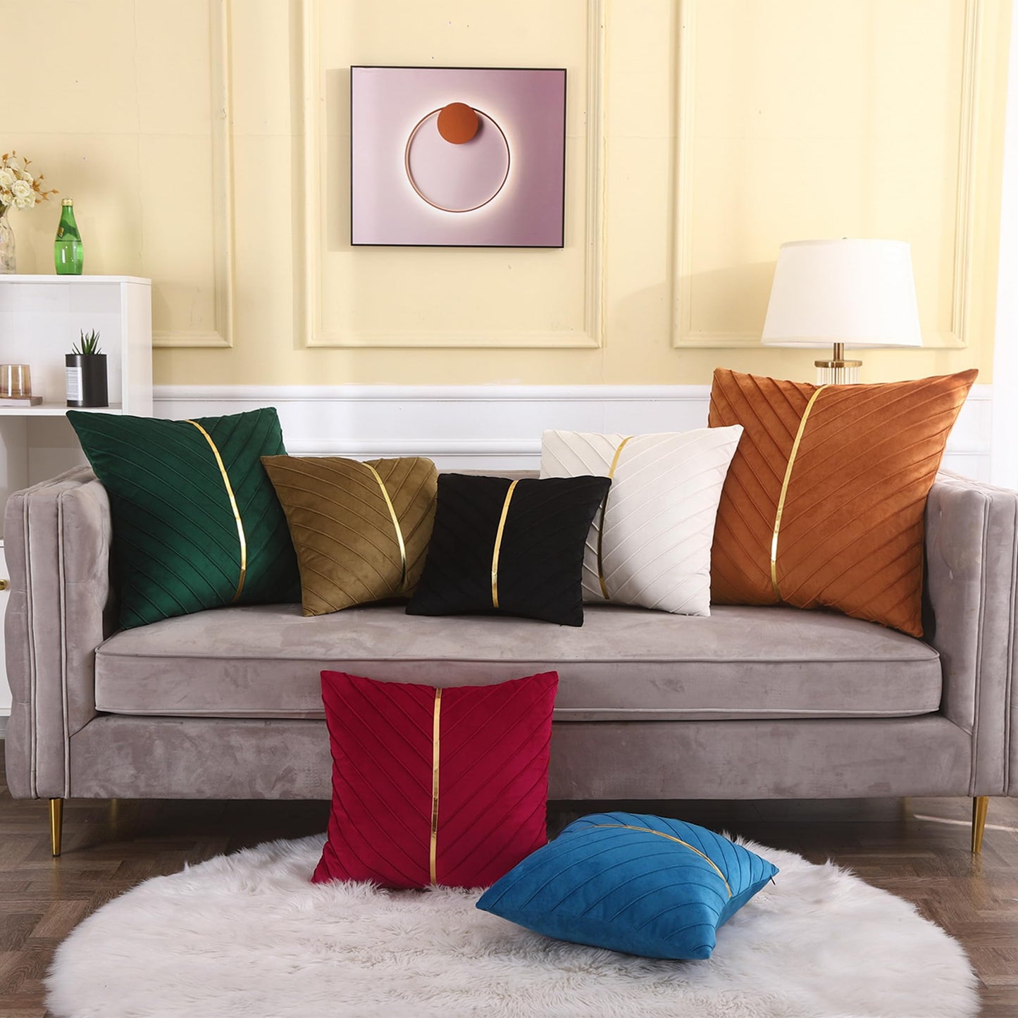 Tosleo Burnt Orange Velvet Throw Pillow Covers 16x16 Pack of 2 with Gold Leather Christmas Decorative Couch Pillowcases Luxury Modern Soft Pillow Cover for Fall Autumn Halloween Thanksgiving Decor