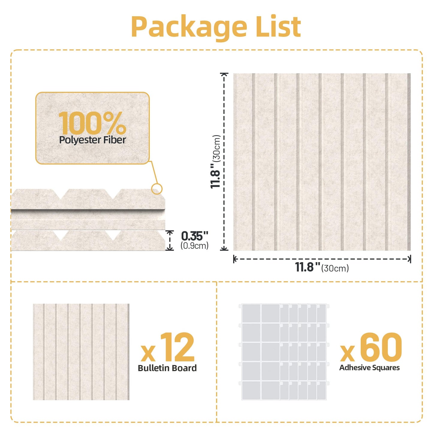 Large Cork Board for Wall 36" x 48" Oatmeal Bulletin Board with Safe Removable Adhesive Squares for Pictures Photos, Alternative CorkBoard Felt Pin Boards Tiles for Office Classroom Wall Decor-12 Pack