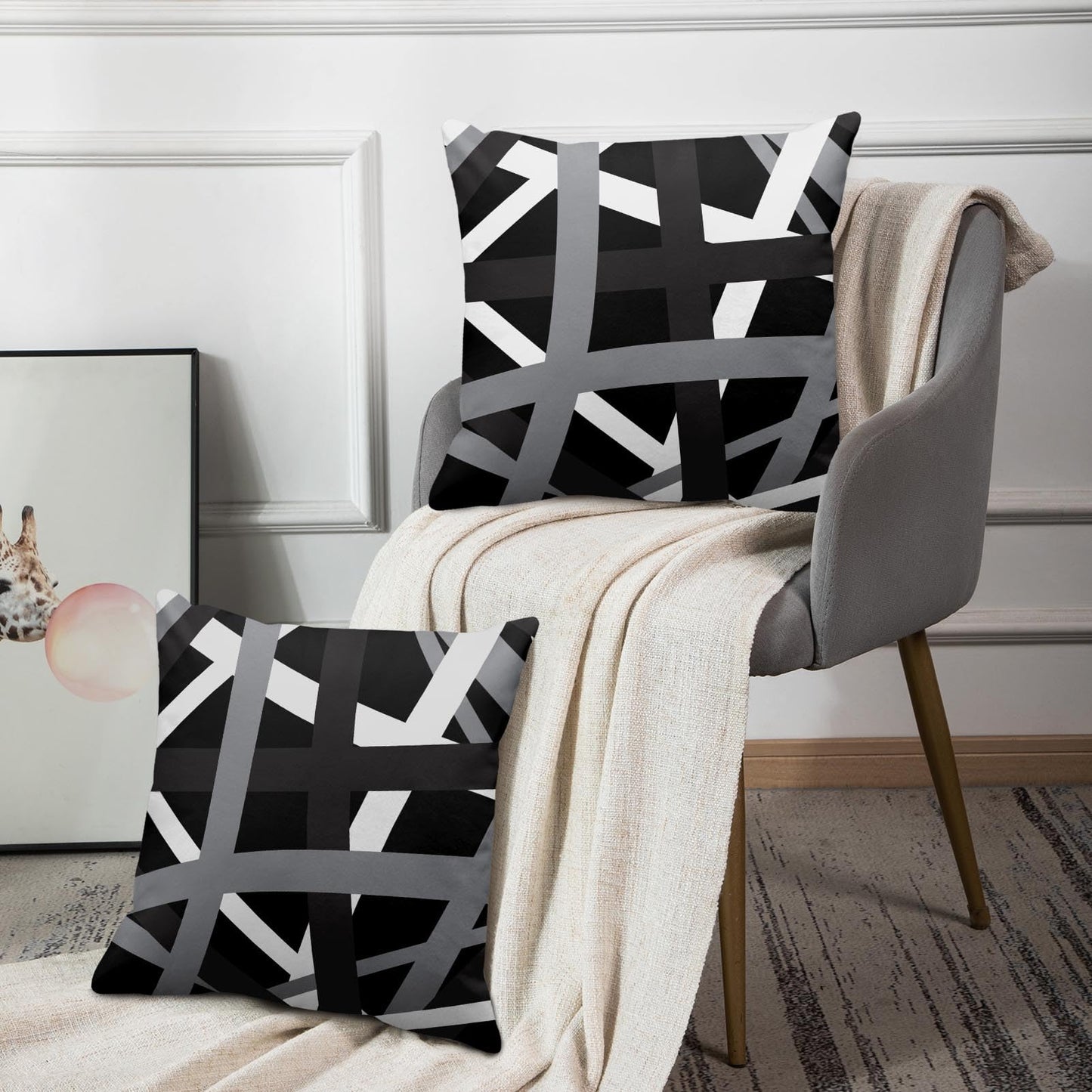 Emvency Set of 2 Throw Pillow Cover Gray Black Stripes Design Retro Decorative Pillow Case Striped Home Decor Square 20x20 Inch Cushion Pillowcase