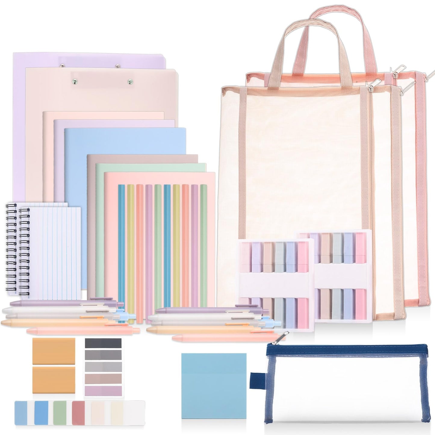 Colarr 54 Pcs Cute Notebook Stationery Set for Women, Bible Study Supplies, 6 Lined Notebooks, 36 Pens, Sticky Notes & Tabs, Bags & Folders for Work Journal Study College Office Supply(Macaron Color)