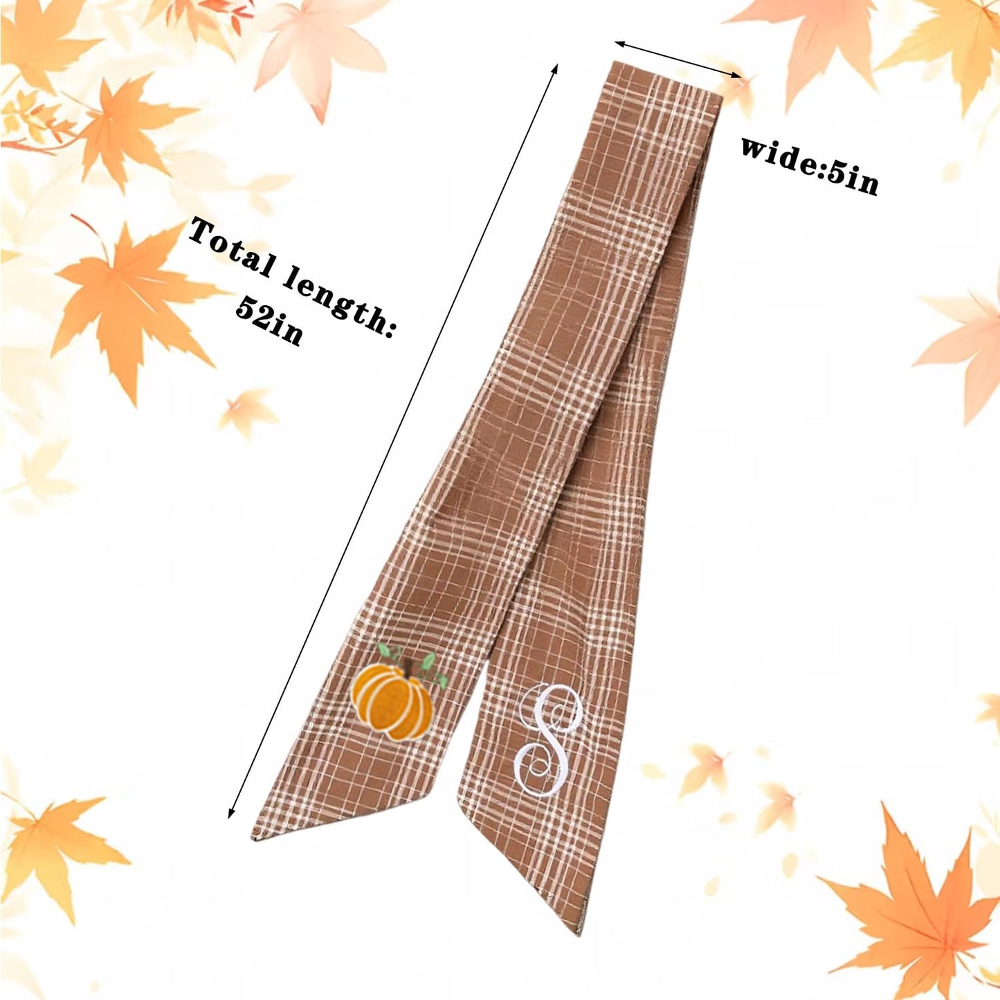 Autumn Door Wreath Sash Embroidered with White Letters and Pumpkins On A Plaid Wreath Sash Ideal for Housewarming Gifts, Autumn Thanksgiving, Halloween, and Christmas Porch Decorations -R
