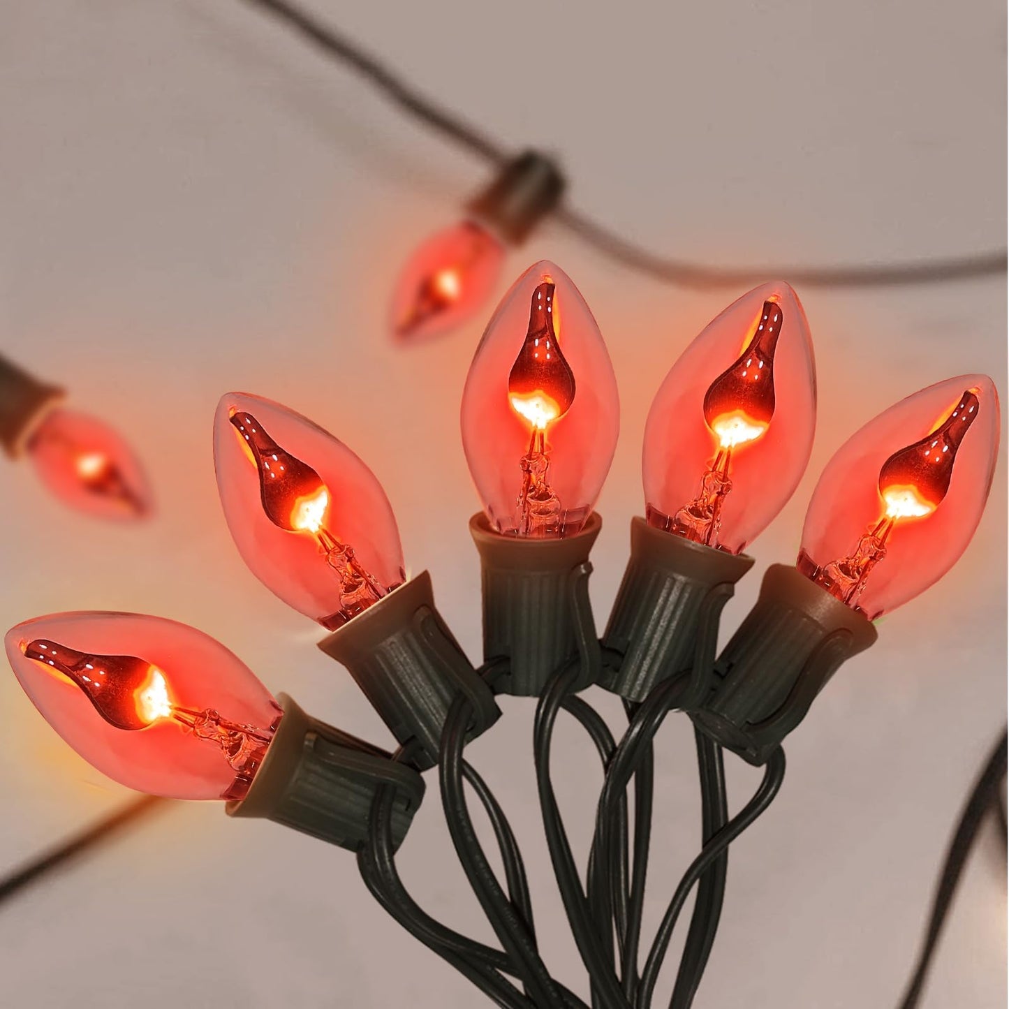 C7 Christmas Flicker Flame String Lights, 25Ft C7 Outdoor Christmas Decorations String Lights with Clear Flicker Flame Bulbs, Hanging Patio Lights for Christmas Halloween Party Garden Porch-Black