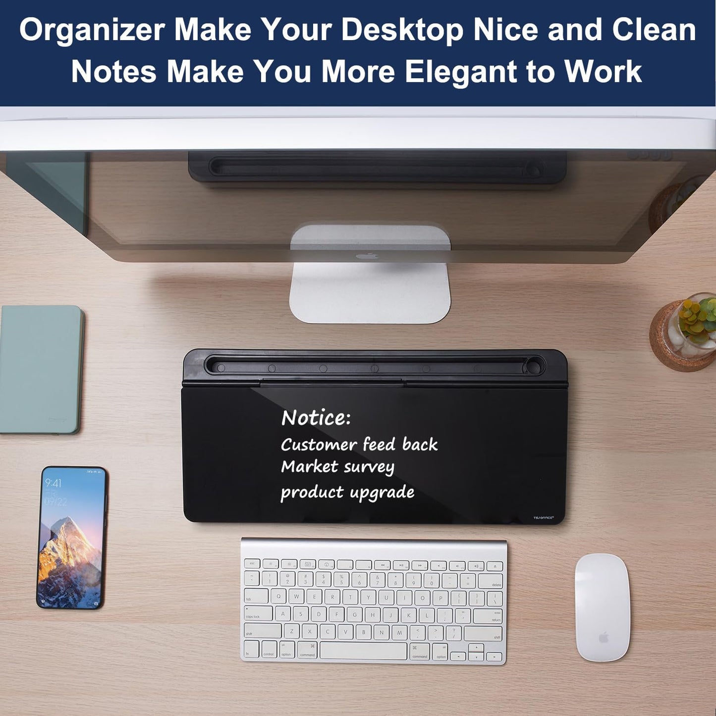 TSJ OFFICE Desktop Whiteboard Dry-Erase-Board - Computer Keyboard Stand White Board Surface Pad with Drawer, Desk Organizers with Accessories for Office, Home, School Supplies - Complete Black