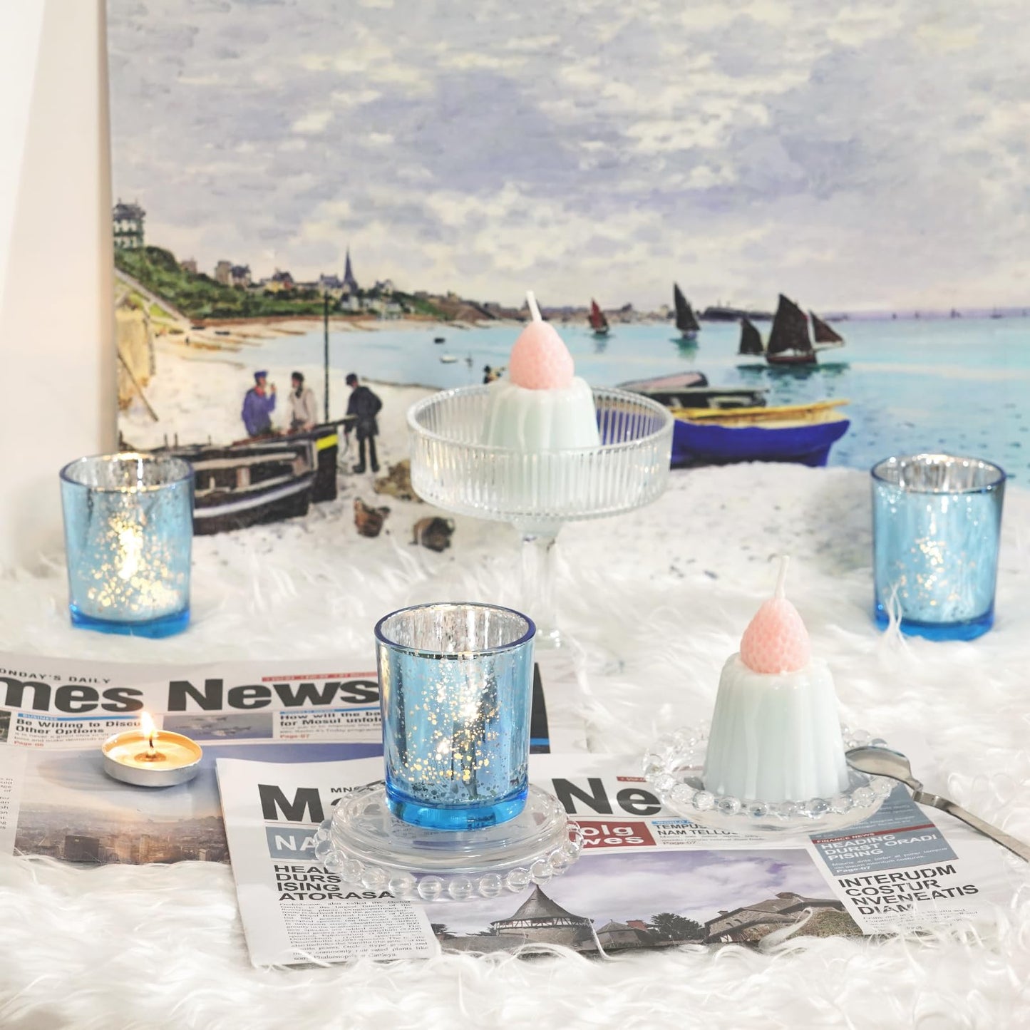 Homemory 24 Pcs Blue Votive Candle Holders, Mercury Glass Candle Holder, Tealight Candle Holders for Table Centerpieces, Baby Shower, Party, Anniversary, Wedding, Home Decor, Halloween, Christmas